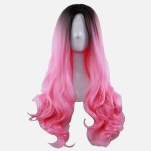 Pink 26" Synthetic Hair Full Wigs Natural Long Wavy Wig